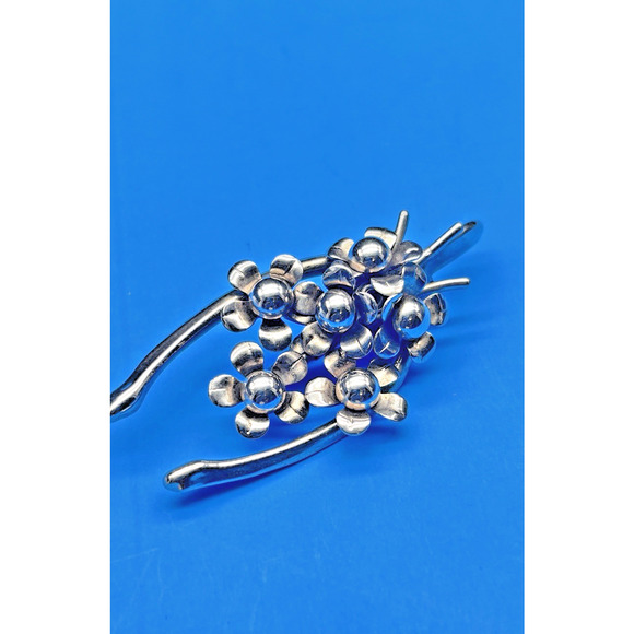 Vintage MCM Mid Century Silver-tone Wishbone Floral Cluster Brooch Pin 2" - Picture 10 of 12